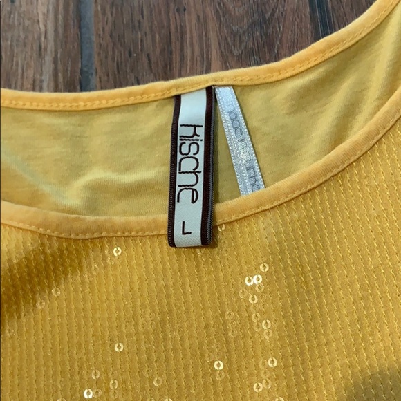 Kische Women's Large Yellow Sequined Block Long T-Shirt Going Out Party Concert - Picture 5 of 6